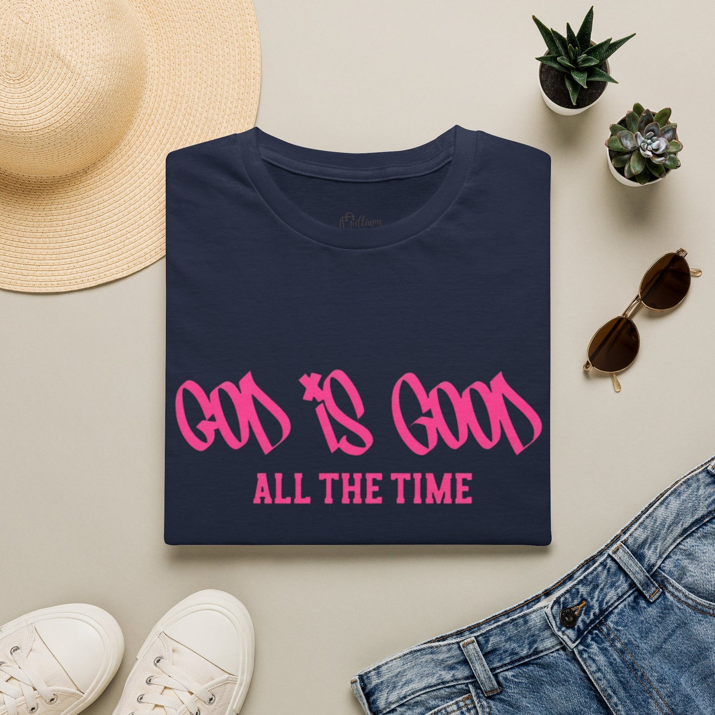 God Is Good All The Time T-Shirt — Faith-Based Christian Tee (Pink Script)