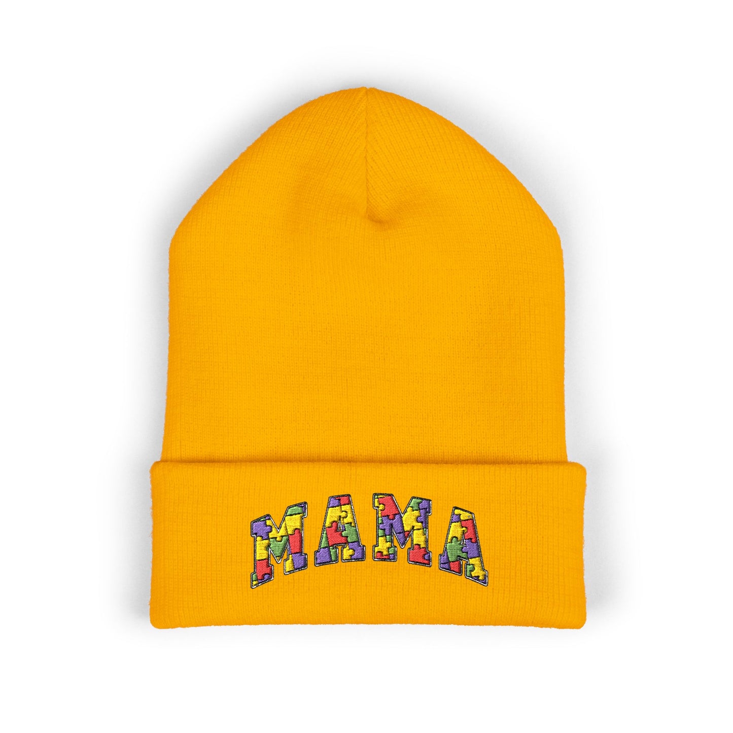 Mama Floral Embroidered Cuffed Beanie — Cozy Knit Mom Hat