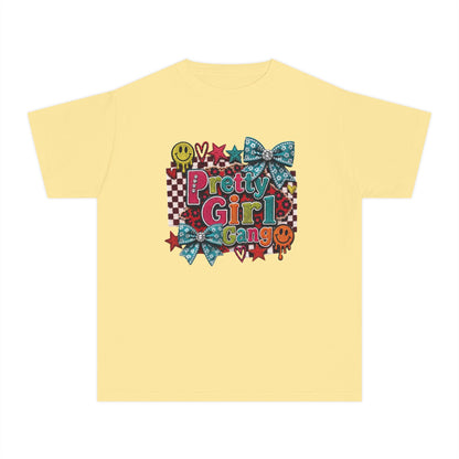 Pretty Girl Gang Youth Tee – Glitter Bows & Retro Stars Graphic