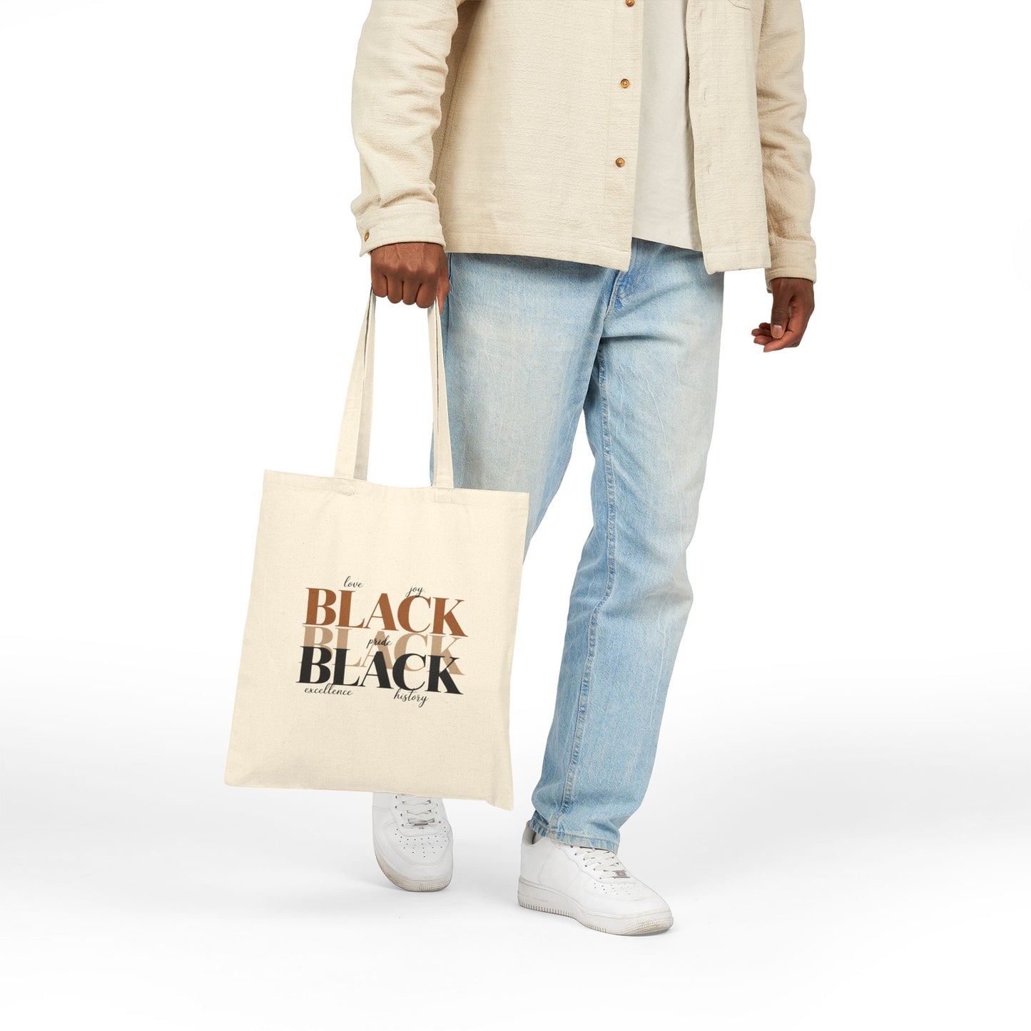 Canvas Tote Bag — Empowering Black Sister Art Print Tote (Afro Woman & "Black is Beautiful" Typography)