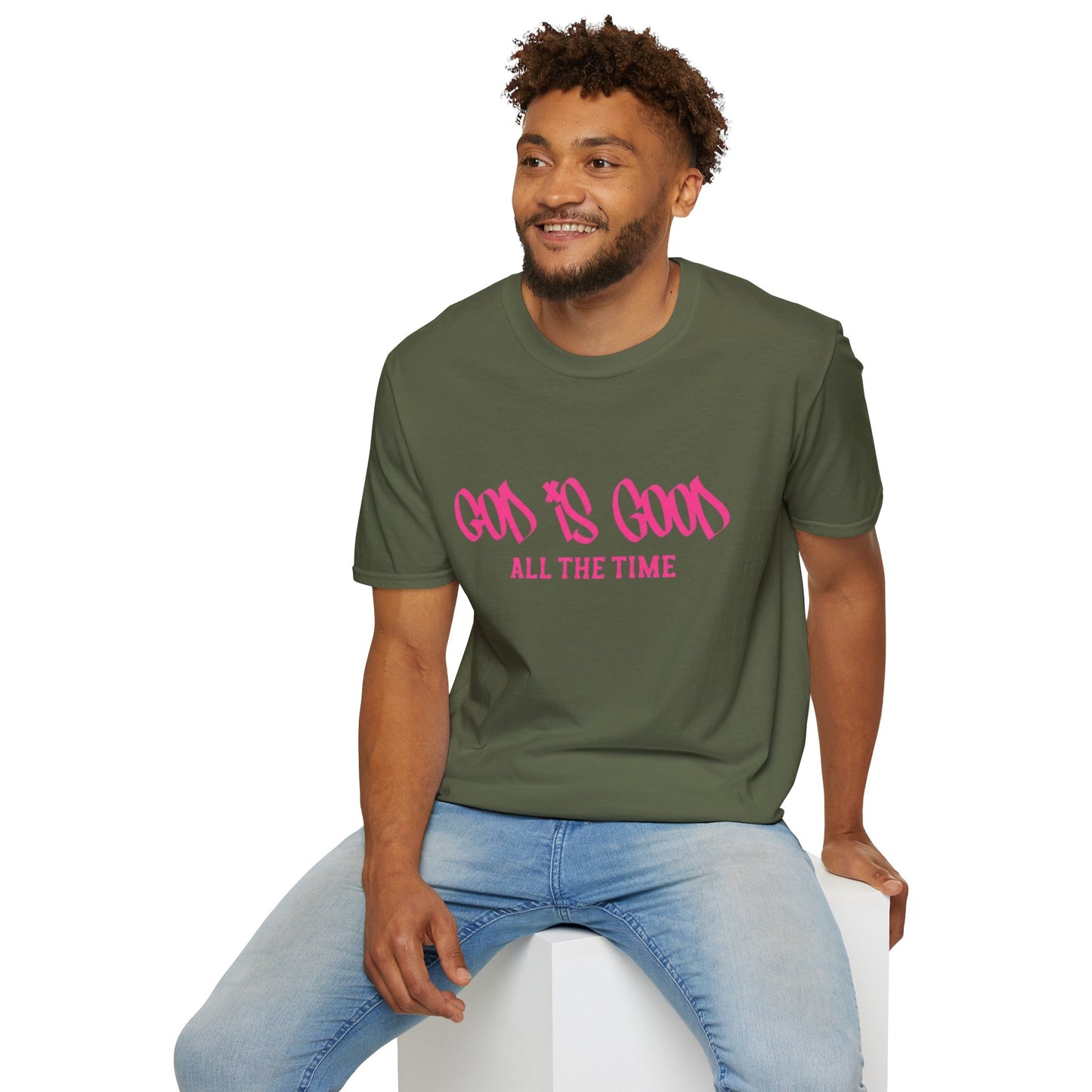 God Is Good All The Time T-Shirt — Faith-Based Christian Tee (Pink Script)