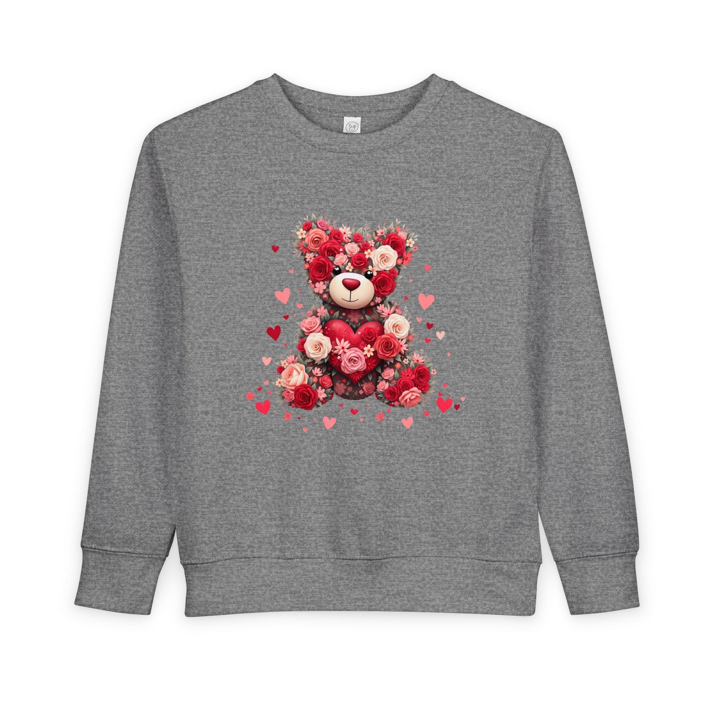Toddler Sweatshirt — Floral Heart Teddy Bear Valentine Pullover