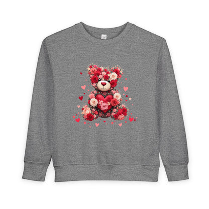 Toddler Sweatshirt — Floral Heart Teddy Bear Valentine Pullover