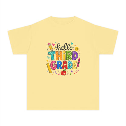 Hello Third Grade Youth Tee — Back-to-School Colorful Kids Shirt