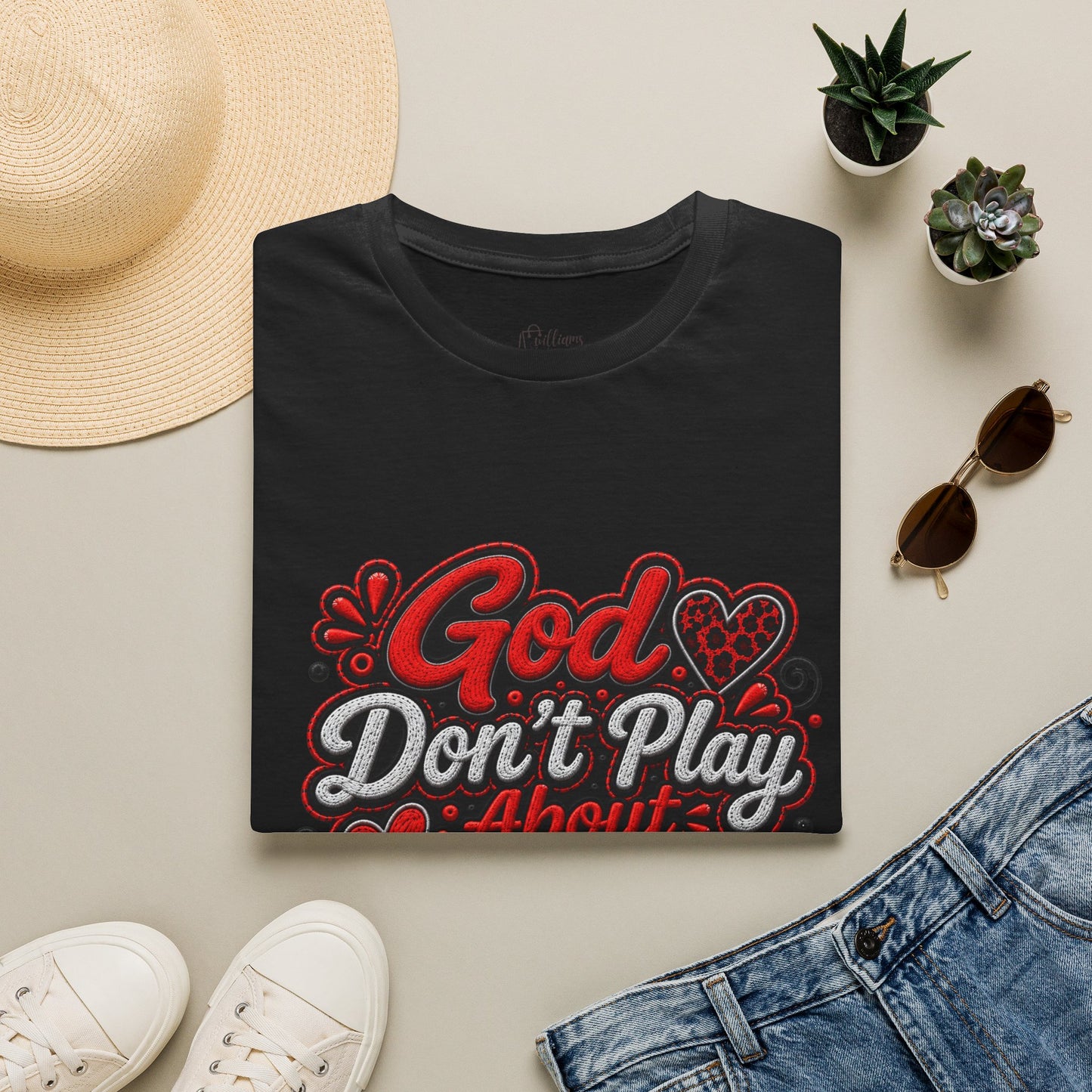 T-Shirt — "God Don’t Play About Me" Bold Script Christian Graphic Tee