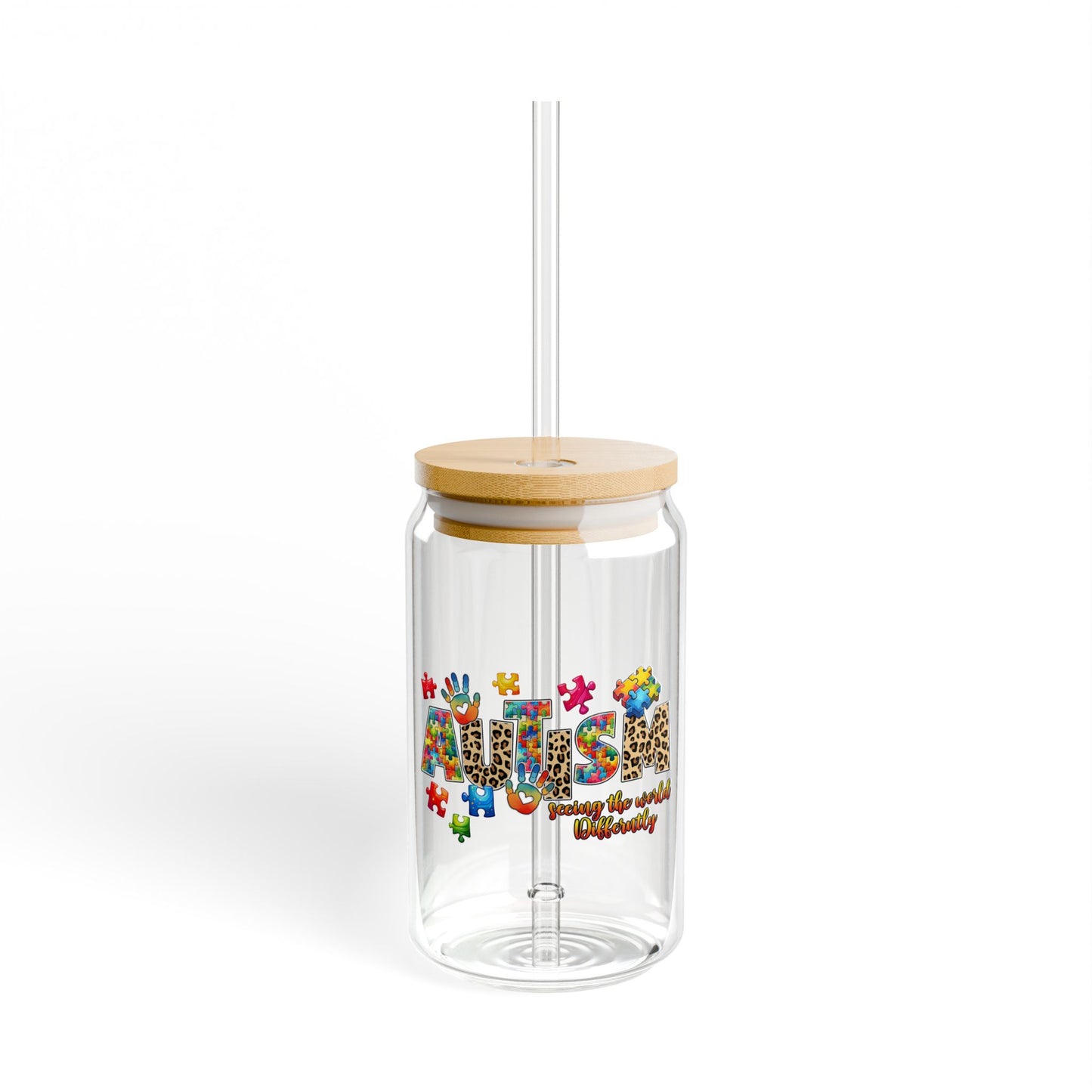 16oz Sipper Glass - 'Mama' Floral Leopard Print Tumbler with Bamboo Lid & Straw
