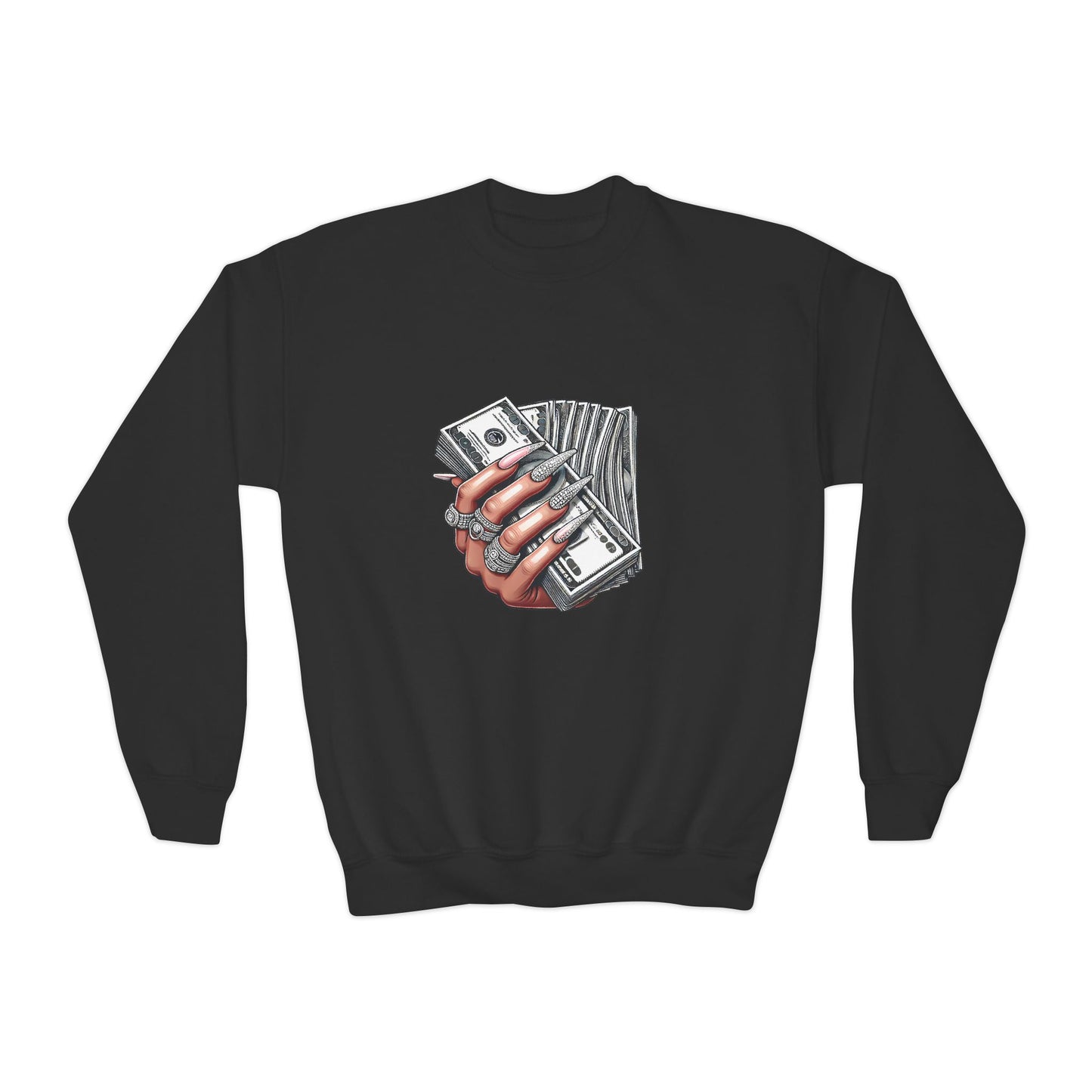 Youth Crewneck Sweatshirt — Graphic Money Hand Print