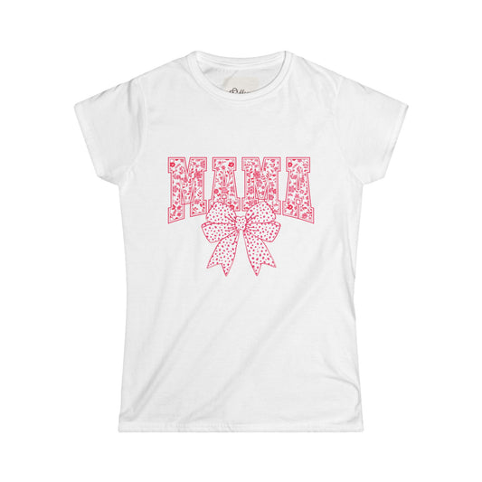 Mama Floral Bow Women's Tee — Pink Floral "MAMA" Graphic T-Shirt