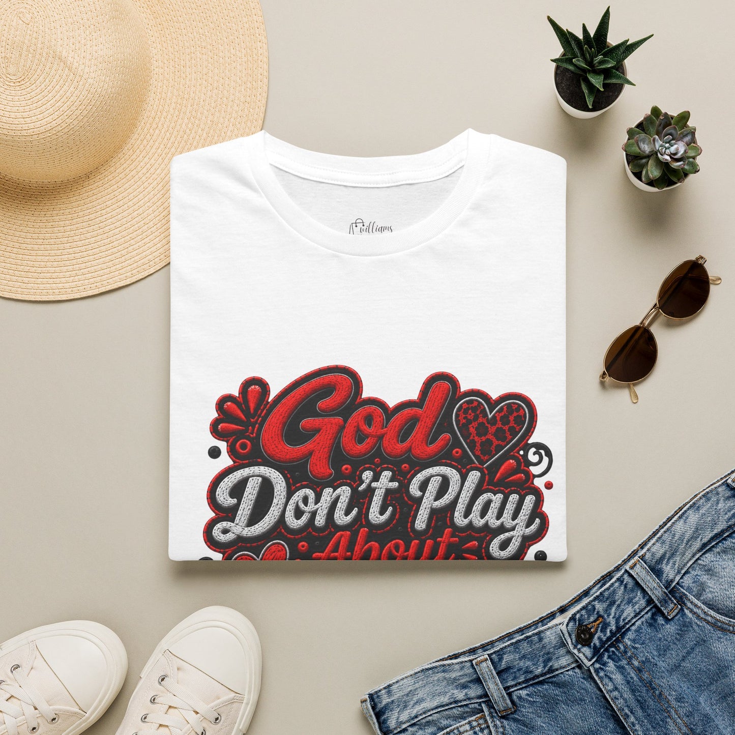 T-Shirt — "God Don’t Play About Me" Bold Script Christian Graphic Tee