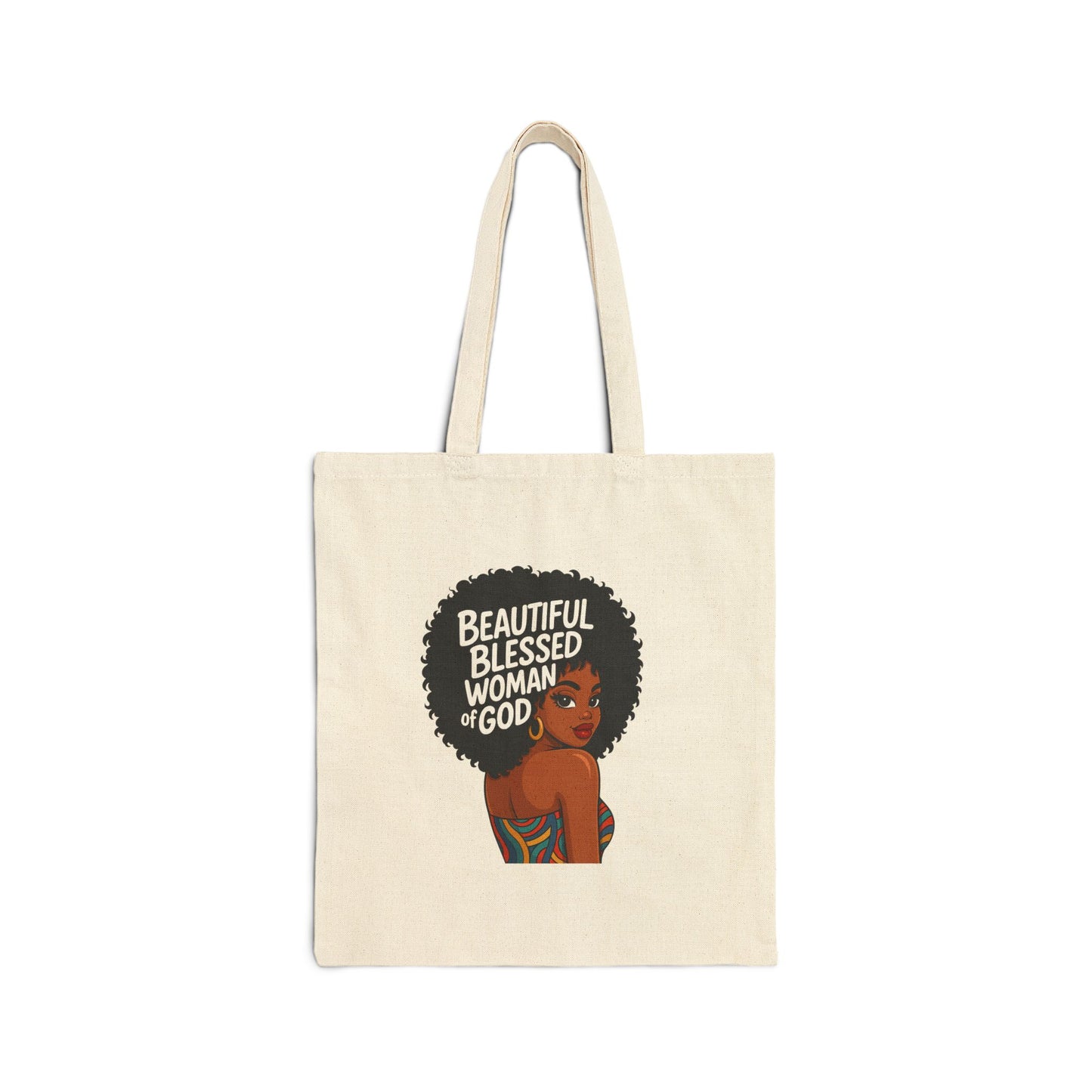 Tote Bag — "Beautiful Blessed Woman of God" Afro Queen Canvas Tote
