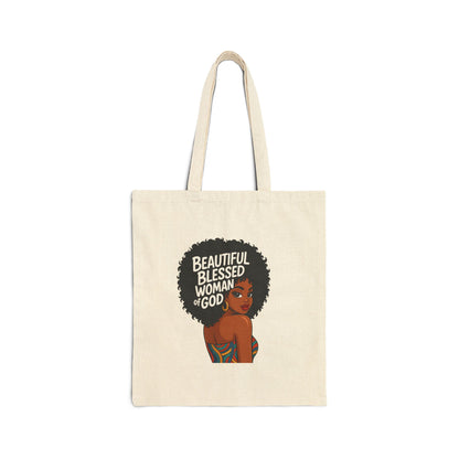 Tote Bag — "Beautiful Blessed Woman of God" Afro Queen Canvas Tote