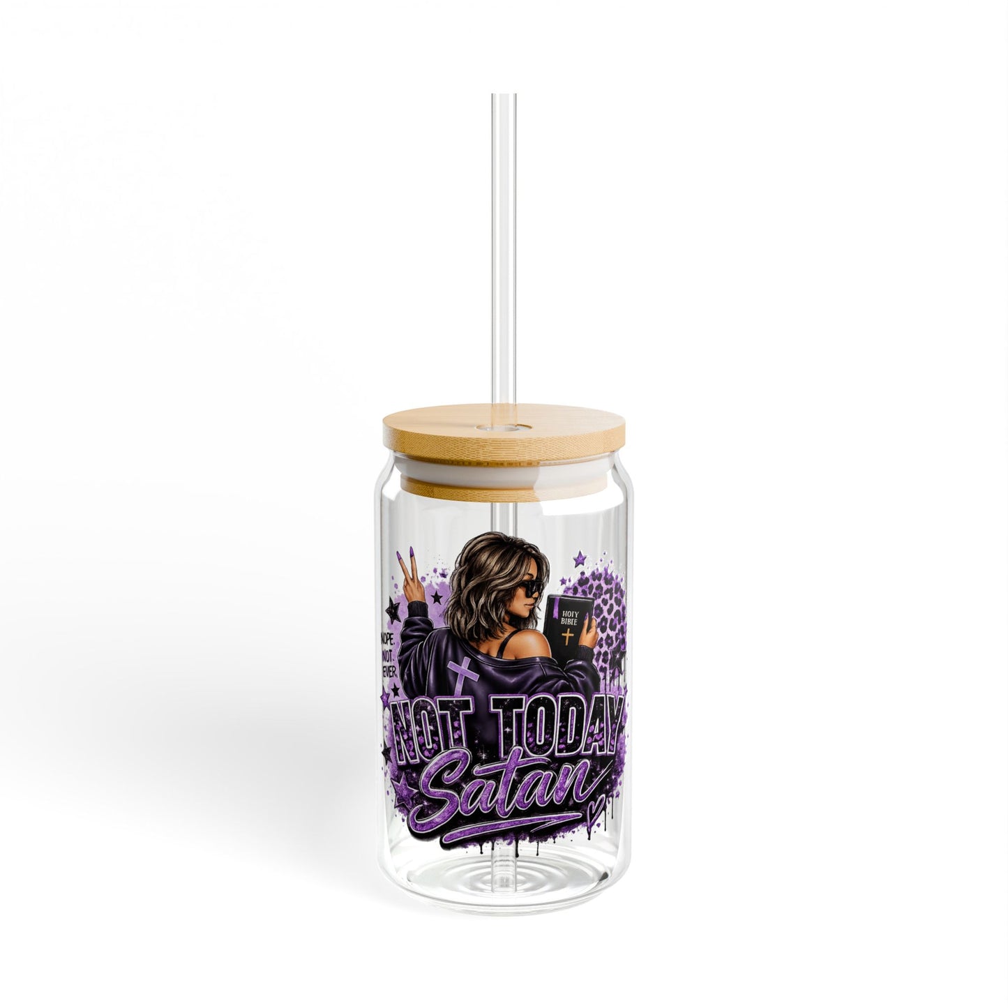 Sipper Glass — "Not Today Satan" Purple  Tumbler 16oz