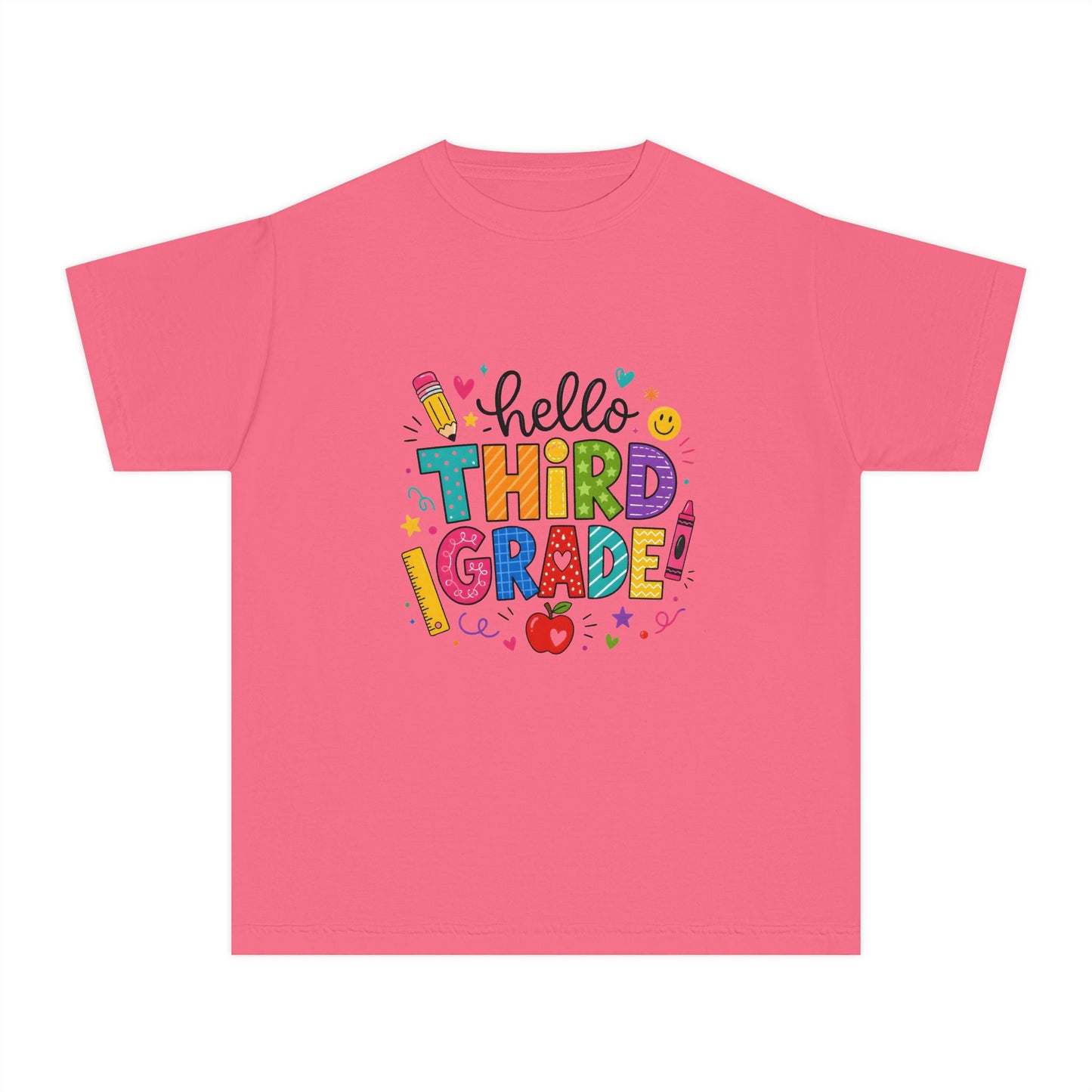 Hello Third Grade Youth Tee — Back-to-School Colorful Kids Shirt