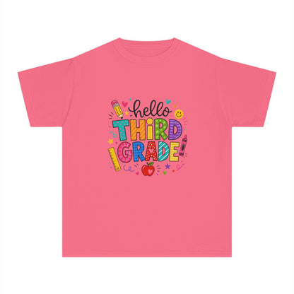 Hello Third Grade Youth Tee — Back-to-School Colorful Kids Shirt