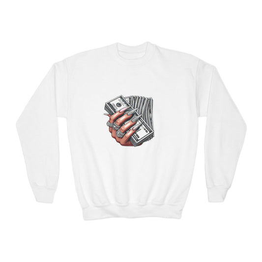 Youth Crewneck Sweatshirt — Graphic Money Hand Print