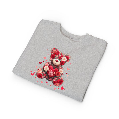 Toddler Sweatshirt — Floral Heart Teddy Bear Valentine Pullover