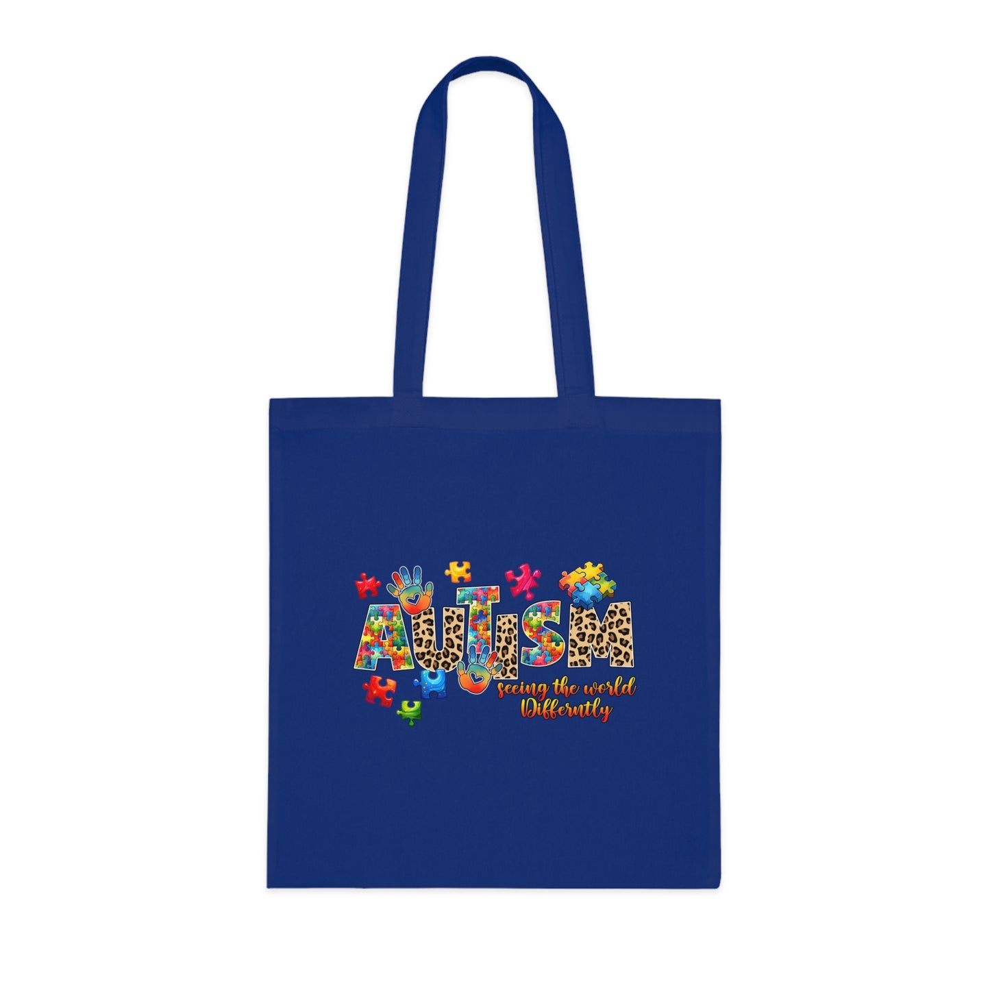 Autism Awareness Cotton Tote — "Autism: Different Not Less" Puzzle-Print Eco Bag