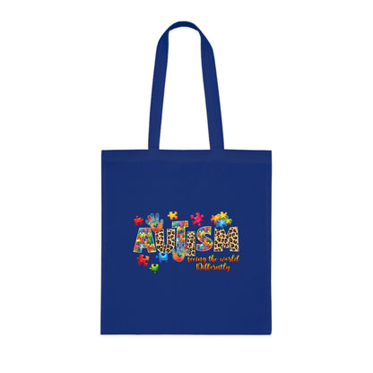 Autism Awareness Cotton Tote — "Autism: Different Not Less" Puzzle-Print Eco Bag