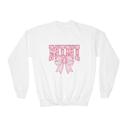 Youth Crewneck Sweatshirt — Pink Floral 'Mini' Bow Graphic
