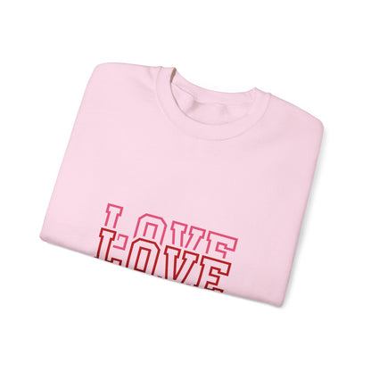 LOVE Retro Outline Crewneck Sweatshirt — Vintage Pink Layered Love Graphic