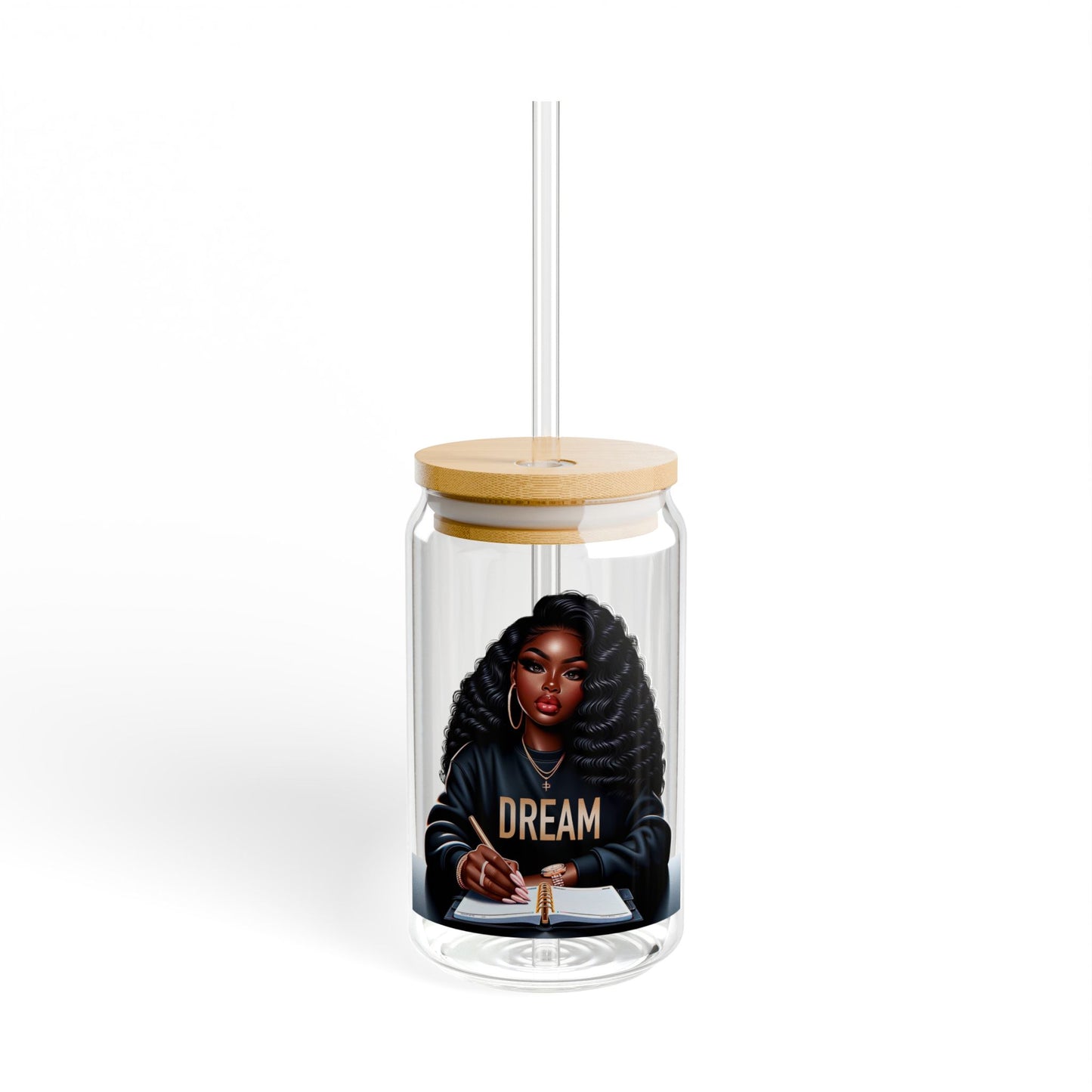 16oz Glass Sipper Tumbler — 'Dream' Bamboo Lid & Straw ( can personalize)