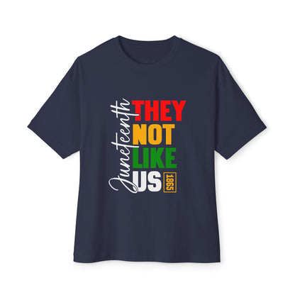 They Not Like Me Boxy Tee — Rasta Colors Vertical Text Graphic T-Shirt