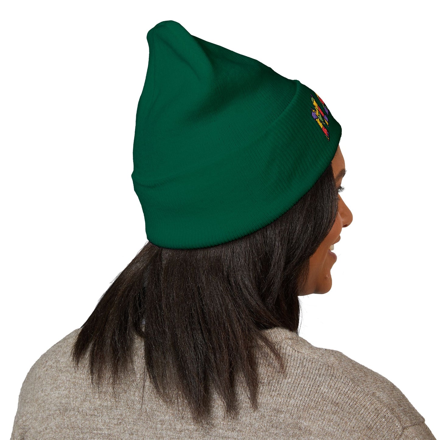 Mama Floral Embroidered Cuffed Beanie — Cozy Knit Mom Hat