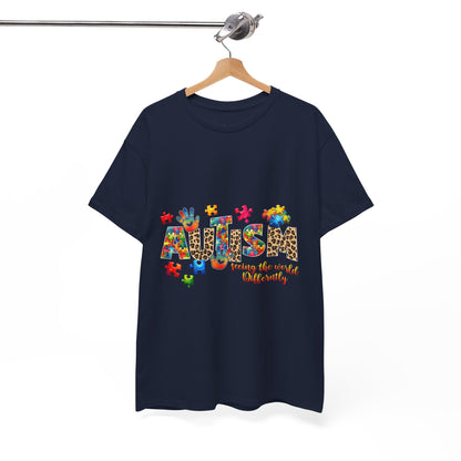 Autism Awareness T-Shirt — 'Autism: Sparking the World with Creativity' Puzzle Design