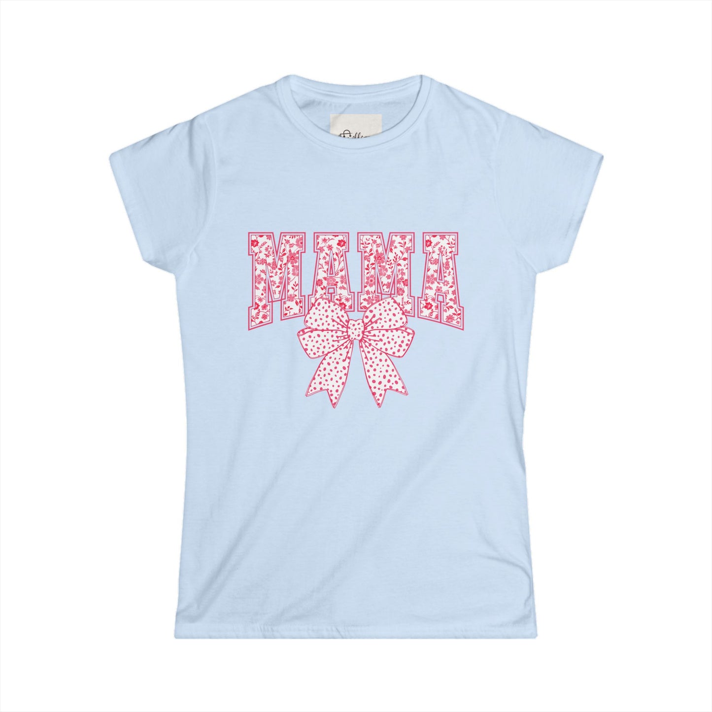 Mama Floral Bow Women's Tee — Pink Floral "MAMA" Graphic T-Shirt