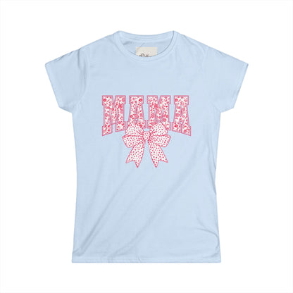 Mama Floral Bow Women's Tee — Pink Floral "MAMA" Graphic T-Shirt