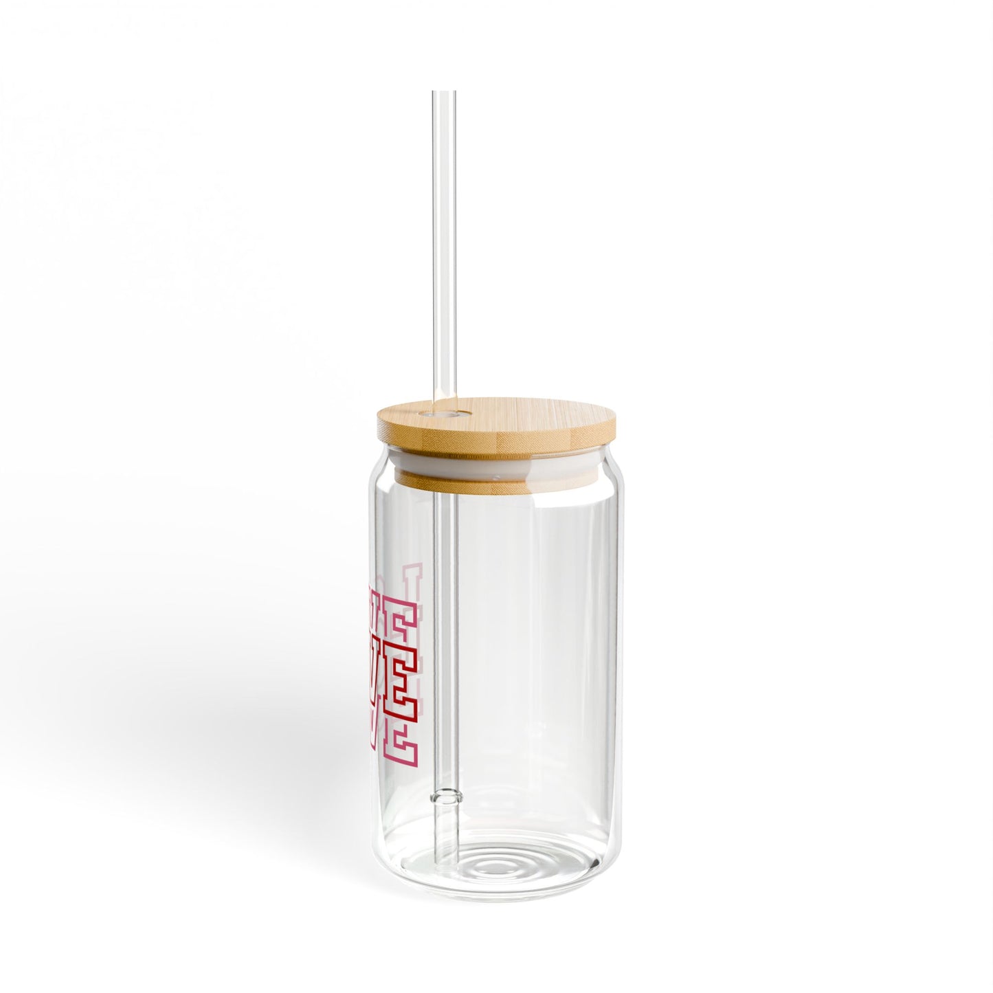 Love Pattern Sipper Glass — 16oz Clear Tumbler with Bamboo Lid & Straw