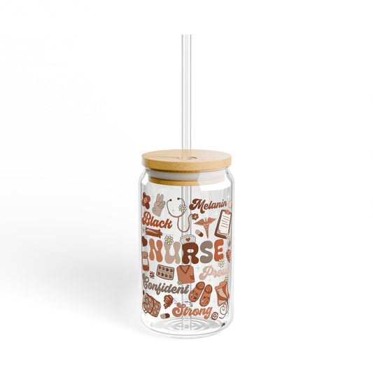 Nurse Glass Sipper Tumbler — 16 oz Bamboo Lid & Straw
