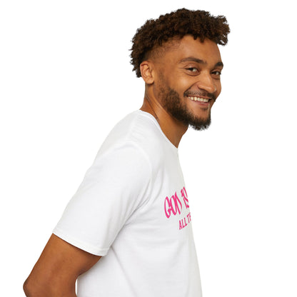 God Is Good All The Time T-Shirt — Faith-Based Christian Tee (Pink Script)