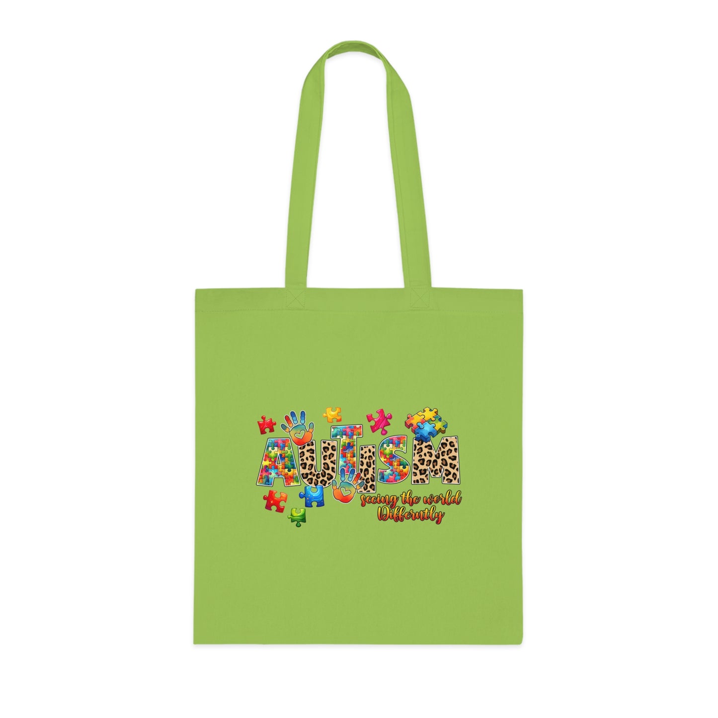 Autism Awareness Cotton Tote — "Autism: Different Not Less" Puzzle-Print Eco Bag