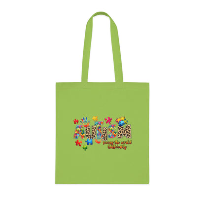 Autism Awareness Cotton Tote — "Autism: Different Not Less" Puzzle-Print Eco Bag