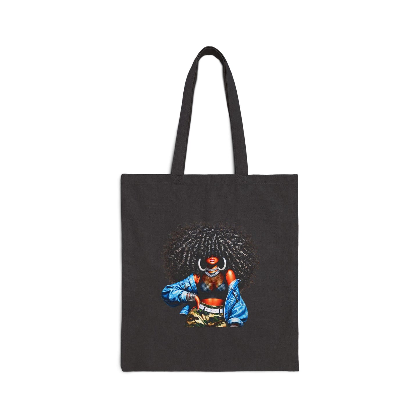 Canvas Tote Bag — Empowering Black Sister Art Print Tote (Afro Woman & "Black is Beautiful" Typography)
