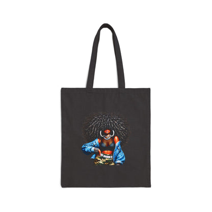 Canvas Tote Bag — Empowering Black Sister Art Print Tote (Afro Woman & "Black is Beautiful" Typography)
