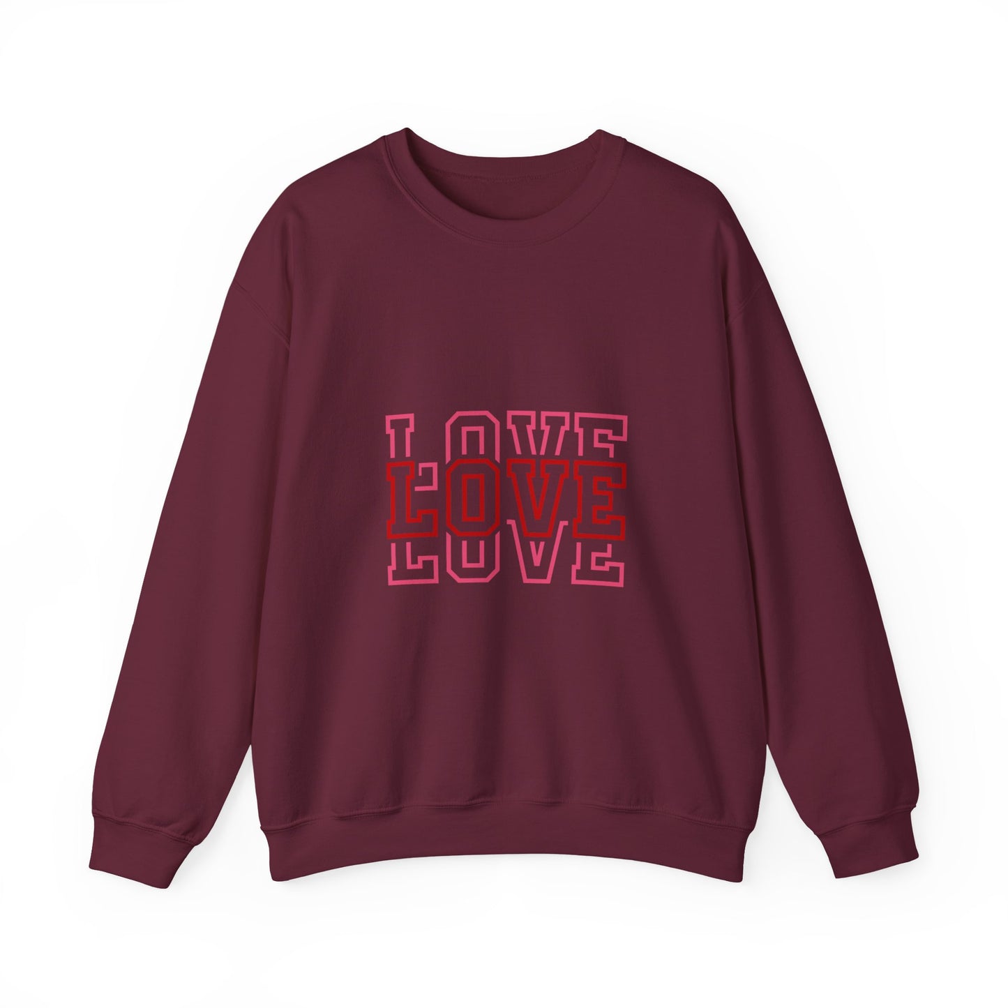 LOVE Retro Outline Crewneck Sweatshirt — Vintage Pink Layered Love Graphic