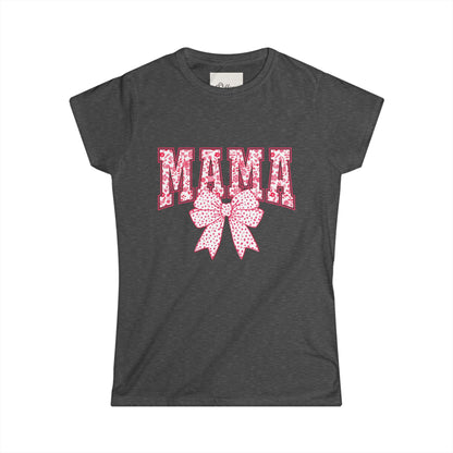 Mama Floral Bow Women's Tee — Pink Floral "MAMA" Graphic T-Shirt