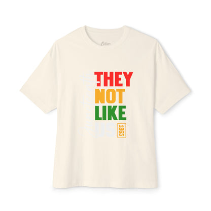 They Not Like Me Boxy Tee — Rasta Colors Vertical Text Graphic T-Shirt