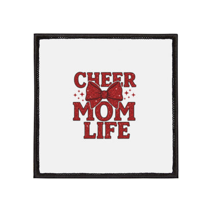Cheer Mom Life Iron-On Patch — Red Cheerleading Bow Patch