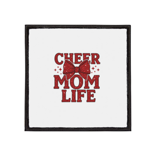 Cheer Mom Life Iron-On Patch — Red Cheerleading Bow Patch