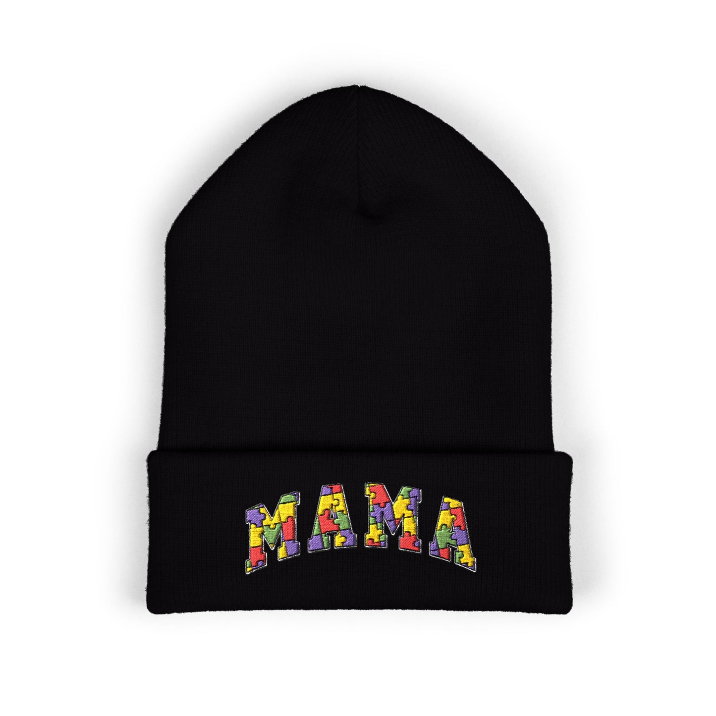 Mama Floral Embroidered Cuffed Beanie — Cozy Knit Mom Hat