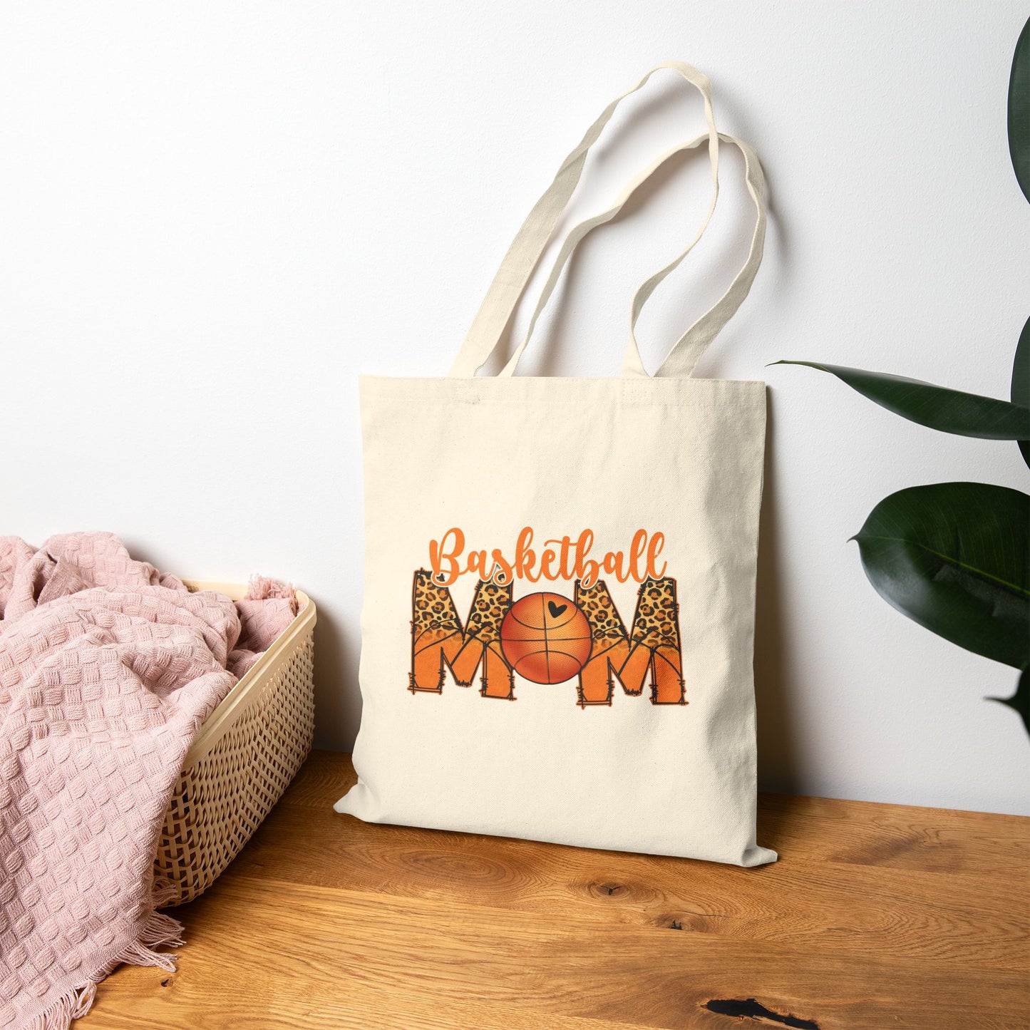 Basketball Mom Canvas Tote Bag — Leopard Accent Sports Mom Gift