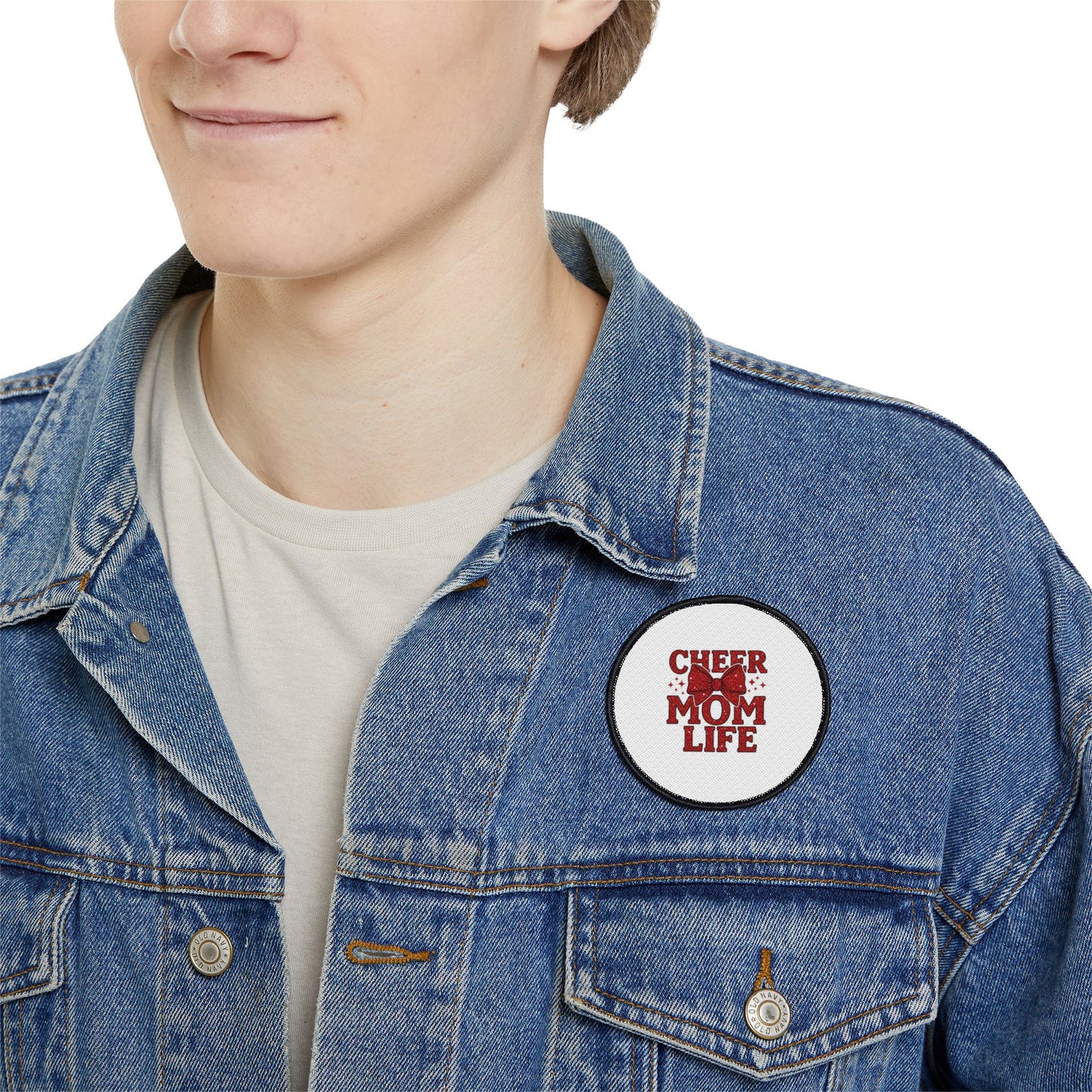 Cheer Mom Life Iron-On Patch — Red Cheerleading Bow Patch