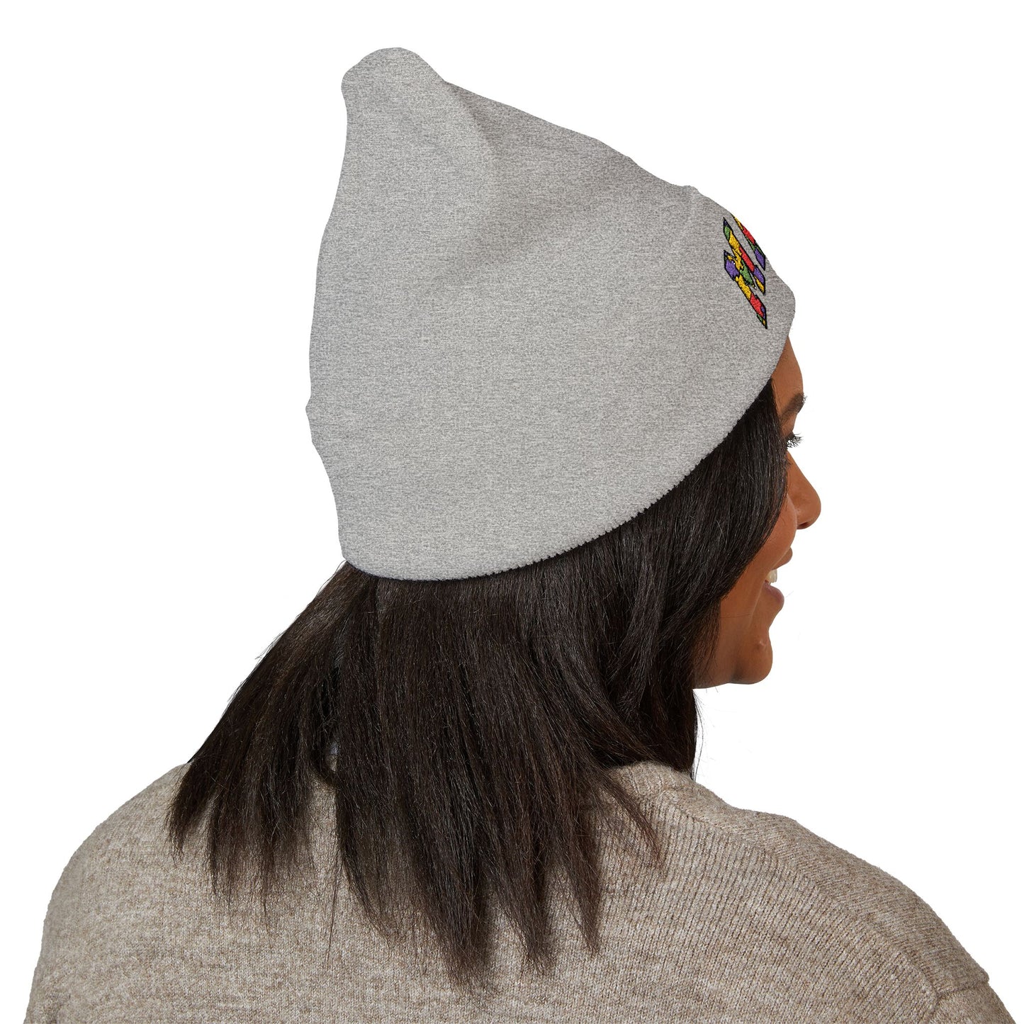 Mama Floral Embroidered Cuffed Beanie — Cozy Knit Mom Hat