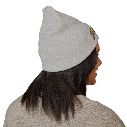Mama Floral Embroidered Cuffed Beanie — Cozy Knit Mom Hat