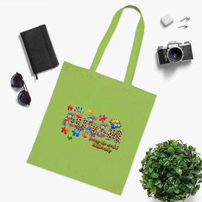 Autism Awareness Cotton Tote — "Autism: Different Not Less" Puzzle-Print Eco Bag
