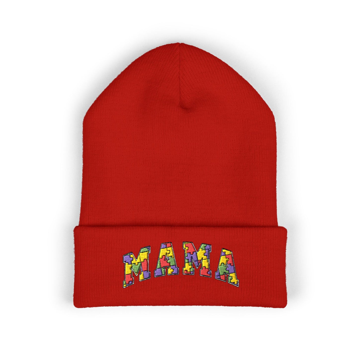 Mama Floral Embroidered Cuffed Beanie — Cozy Knit Mom Hat