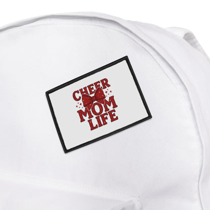 Cheer Mom Life Iron-On Patch — Red Cheerleading Bow Patch